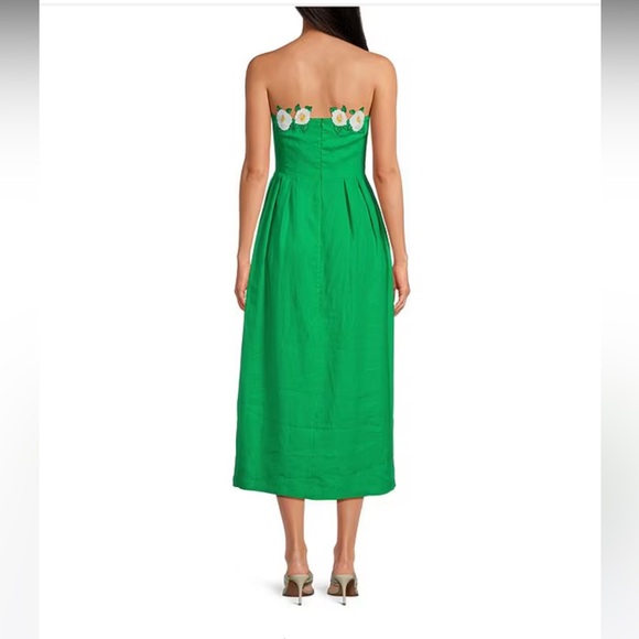 NWT Fanm Mon Citron White Full Bloom Rose Embroidered Detail Linen Midi Dress - Picture 6 of 9